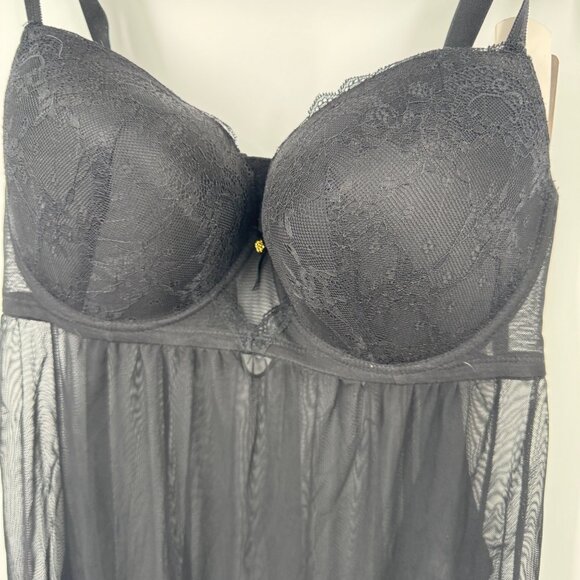 Daisy Fuentes 2X Black Full Figure Push-Up Lace & Mesh Babydoll Lingerie baby do - Picture 2 of 12